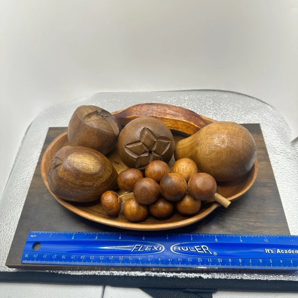 Mid Century Modern Carved Wood Fruit Centerpiece